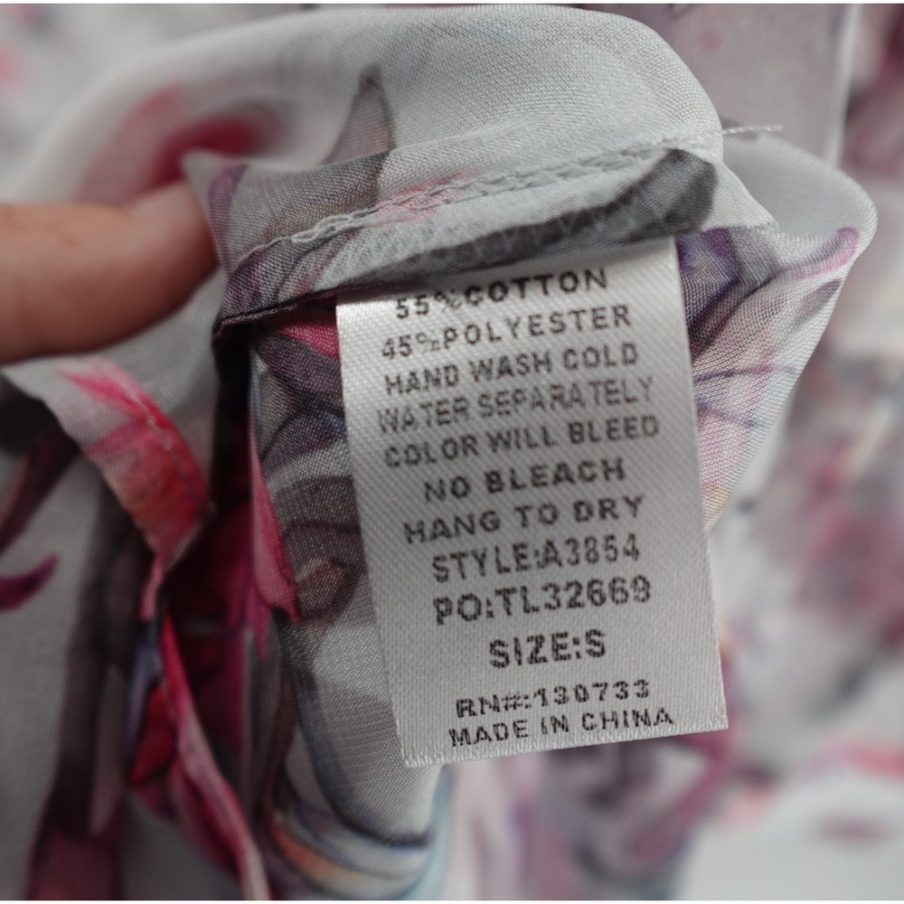 Umgee USA Pink Floral Sheer Button Down Blouse Long Sleeve Top A3854 Small - Picture 6 of 8